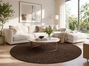 Ayyildiz, Kusový koberec Life Shaggy 1500 brown kruh, 80x80 (priemer) kruh, hnedá, obývacia izba