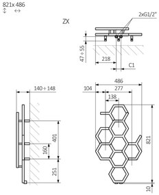 Terma Hex 821x486 vodný radiátor Soft 9005 ZX