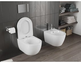 Mexen Carmen, závesná WC misa 490x365x340 mm, Rimless Tornádo + WC sedadlo z duroplastu, biela lesklá, 30880400T