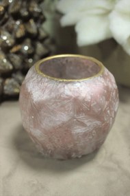 Ružový zamrznutý sklenený svietnik 10cm