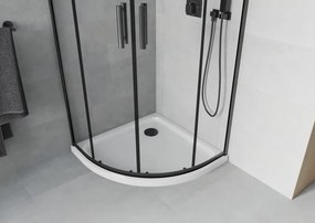 Mexen Rio, štvrťkruhový sprchový kút 80 x 80 cm, 6mm číre sklo, čierny profil + biela sprchová vanička, 863-080-080-70-00-4110B