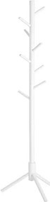 Vešiak na kabáty, 8 háčikov, drevený, biela farba, 175x47x47cm