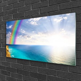 Skleneny obraz Dúha u more krajina 140x70 cm