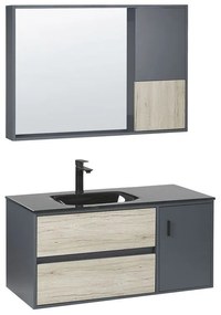 Súprava kúpeľňového nábytku so zrkadlovou skrinkou 100 cm svetlé drevo/sivá TERUEL Beliani