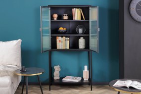 Vitrína Dura Steel 150cm čierne rebrované sklo