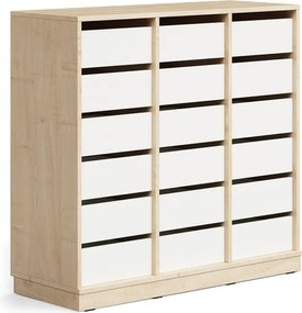 Úložná skrinka CASPER, 18 zásuviek, so soklom, breza/biela