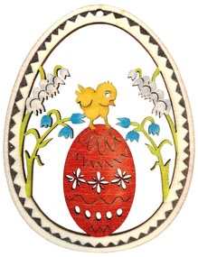 AMADEA Drevená dekorácia vajíčko kura s vajíčkom, veľkosť 9 cm, český výrobok