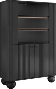 Vitrína Vesper 103 cm štvordverová - čierna / čierne úchytky / guľaté nohy