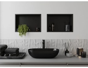 Mexen X-Wall-R, polička na zapustenie na obklad s golierom 45 x 30 cm, čierna matná, 1970453010