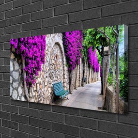 Obraz Canvas Aleje lavička kvety 125x50 cm