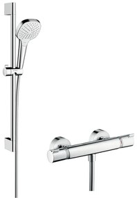 Hansgrohe Croma Select E, sprchová súprava Vario s termostatom Ecostat Comfort a sprchovou tyčou 65 cm, biela/chrómová, HAN-27081400