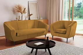 Trojmiestna pohovka Olivio, horčicovo žltá zamatová látka