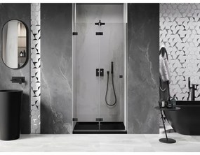 Mexen, Mexen Lunar-F skladacie ľavé sprchové dvere 90 cm, priehľadné, čierne - 836-090-000-70-00-L