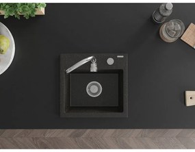 Mexen Milo, 1-komorový granitový drez 435x410x171 mm a chrómová batéria Telma, čierna-zlatá metalíza, 6505-75-670200-00