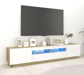 TV skrinka s LED svetlami biela a dub sonoma 200x35x40 cm 3081911