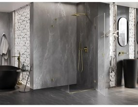 Mexen Lunar-B, pravostranný výklopný sprchový kút 90 x 90 cm, 8mm číre sklo, zlatý profil, 832-090-090-50-00-P