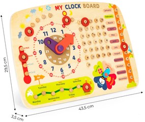 Drevená manipulačná doska pre deti, kalendár s hodinami, ECOTOYS