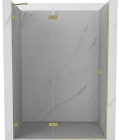 Mexen, Mexen Lunar ľavé výklopné sprchové dvere 130 cm, transparentné, brúsené zlaté - 834-130-000-55-00-L
