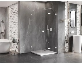 Mexen Lunar-F, sklápací sprchový kút pravý 70 x 70 cm, 8mm číre sklo, biely profil, 836-070-070-20-00-P