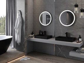Mexen Esso, okrúhle LED podsvietené kúpeľňové zrkadlo 60 cm, 6000K, vykurovacia podložka proti zahmlievaniu, čierny rám, 9825-060-060-611-70