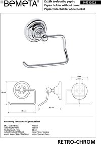 Bemeta Design RETRO chróm: Držiak toaletného papiera, bez krytu - 144312022