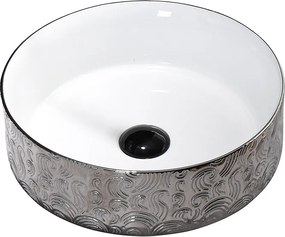 BPS-koupelny Keramické umývadlo na dosku HYD-LA-WH-SV-MOD3-360 36x36 cm, biele/strieborné