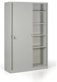 Kovová skriňa s posuvnými dverami, demontovaná, 4 police, 1200 x 1990 x 450 mm, svetlo sivá