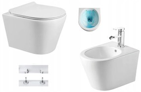 Mexen RICO Rimless, závesná WC misa so sedátkom + bidet, biela, 30724000+35724800