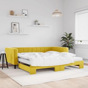 Rozkladacia denná posteľ s matracmi žltá 100x200 cm zamat 3196727