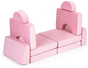 ECOTOYS Modulárna rozkladacia pohovka 2-miestna - 8 mäkkých ružových vankúšov
