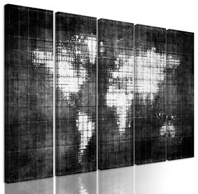 5-dielny obraz futuristická mapa sveta v čiernobielom prevedení
