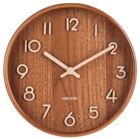 Hnedé nástenné hodiny z lipového dreva Karlsson Pure Small, ø 22 cm