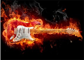 Obraz - Gitara v plameňoch (70x50 cm)