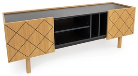 Čierny/prírodný TV stolík v dekore duba 175x60 cm Porto - Woodman