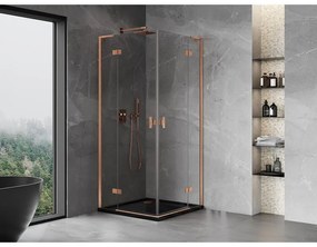 Mexen Mist-H L Duo, 2-krídlový sprchový kút 90 x 90 cm, číre sklo, medený matný profil, 8A5L-090L-090P-65-00