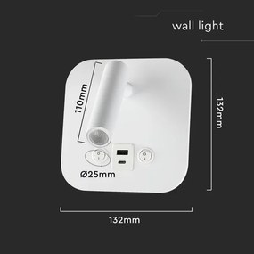 LED nástenné bodové svietidlo s USB portom LED/8W/230V 3000K biela