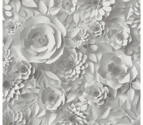 Vliesová tapeta 3d kvety šedo-biela 10,05x0,53 m