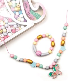 Drevené pastelové koráliky - jednorožec