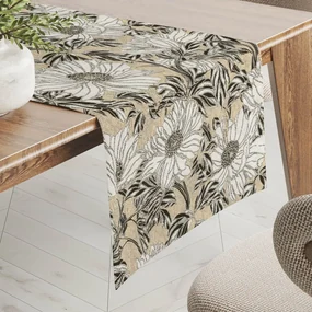 Biante Dekoračný behúň na stôl PML-089 Biele kvety na béžovom 35x140 cm