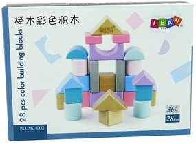 Lean Toys Drevené bloky v pastelových farbách - 28 prvkov