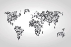 Tapeta čiernobiela mapa sveta pozostávajúca z ľudí - 300x200