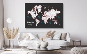 Obraz na korku mapa sveta na čiernom pozadí