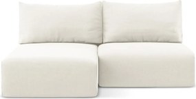 Krémovobiela zamatová rozkladacia/s úložným priestorom rohová pohovka (ľavý roh/s leňoškou) Kalena – Makamii