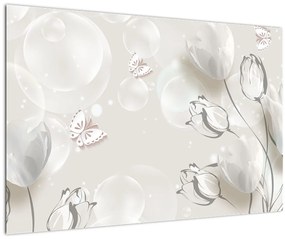 Obraz - Tulipány medzi bublinami (90x60 cm)