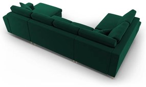 Zelená zamatová rozkladacia/s úložným priestorom rohová pohovka (ľavý roh/do "U") Kyoto – Cosmopolitan Design