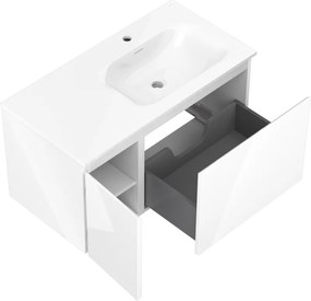 Mexen Orio, kúpeľňová skrinka 90 cm s pravým umývadlom Vela, 1S, 1D, biela lesklá, 91A13-09047-3-BBFF00-W23P00