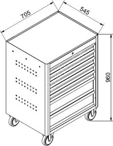 Pojazdný dielenský vozík na náradie GD, 6 zásuviek, 705 x 545 x 960 mm, grafit / červená