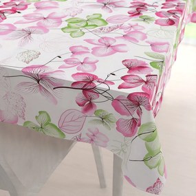Biante Bavlnený obdĺžnikový obrus Sandra SA-366 Ružovo-zelené kvety na bielom 140x220 cm