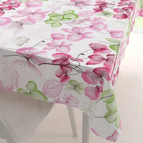 Biante Bavlnený obdĺžnikový obrus Sandra SA-366 Ružovo-zelené kvety na bielom 140x220 cm