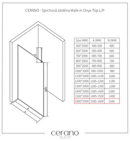 CERANO - Sprchová zástena Walk-in Onyx Top L/P - guľatá vzpera - biela matná, grafitové sklo - 160x200 cm, CER-CER-8050BD1445